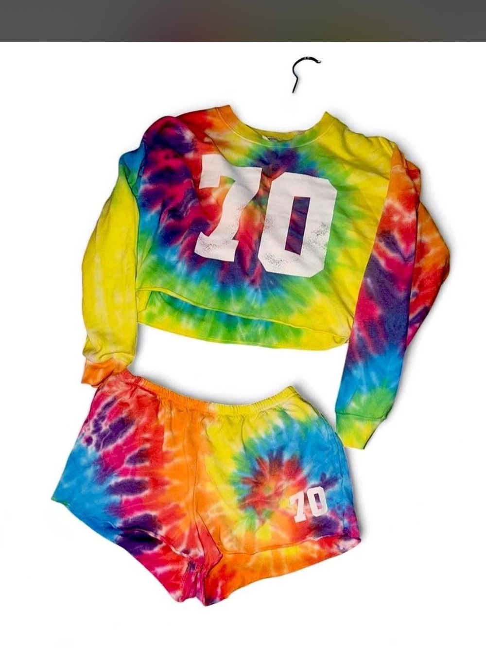Set of 2- Tie-Dye 70 Crop Sweatshirt & Shorts Set